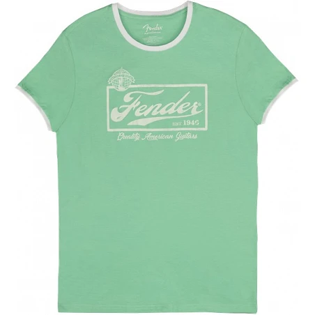 Fender Beer Label Men's Ringer Tee, Sea Foam Green/White, L