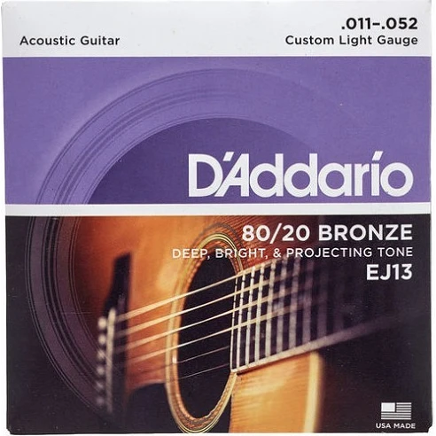 Daddario EJ13 - 80/20 Bronze Custom Light Cuerdas Guitarra Acústica 11-52