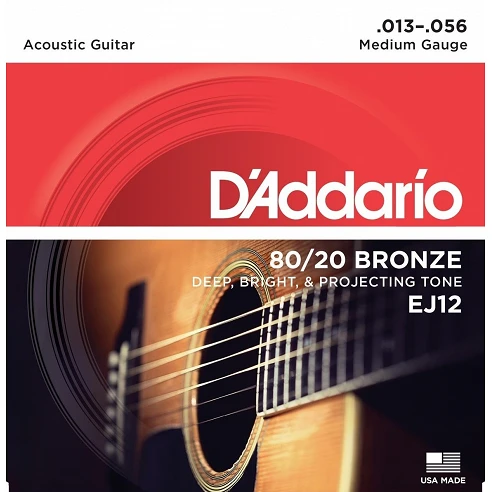 Daddario EJ12 Bronce 80/12 - Tensión Media - Cuerdas Para Guitarra Acústica 13-56