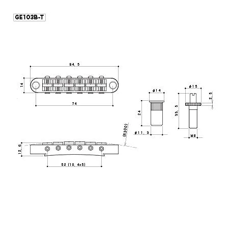 GOTOH GE103B-T TUNE-O-MATIC Bridge 6mm Metric Posts Cosmo Black
