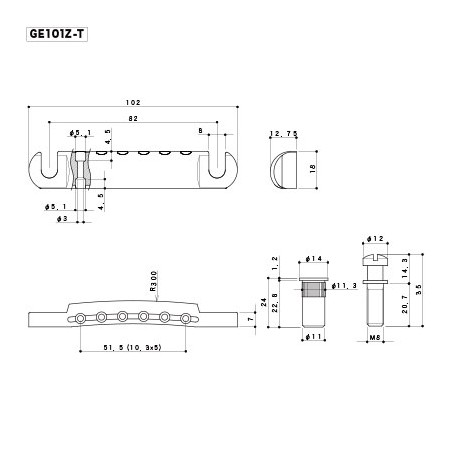 GOTOH GE101Z Tailpiece Metric Posts Cosmo Black