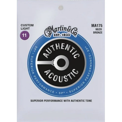 Martin MA175 Cuerdas Guitarra Acustica Authentic Sp Bronze 80/20 Custom Light 11-52