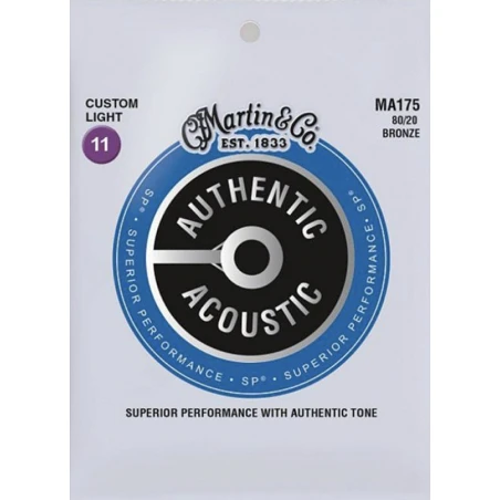 Martin MA175 Cuerdas Guitarra Acustica Authentic Sp Bronze 80/20 Custom Light 11-52