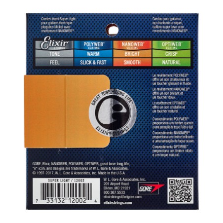 Elixir Nanoweb 12002 Super-Light Cuerdas para Guitarra Eléctrica 09-42