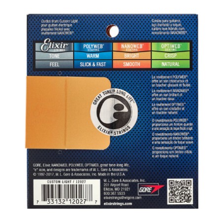 Elixir12027 Nanoweb Custom Light Cuerdas para Guitarra Eléctrica 09-46