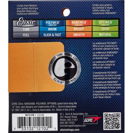 Elixir 12102 Nanoweb Cuerdas para Guitarra Eléctrica Medium 11-49