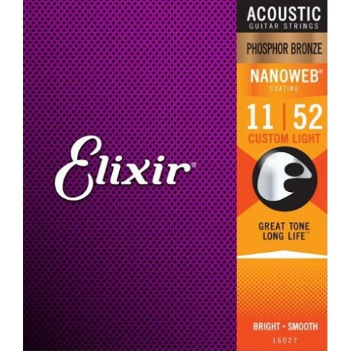 Elixir Nanoweb 16027 Custom Light Phosphor Cuerdas para Guitarra Acústica 11-52