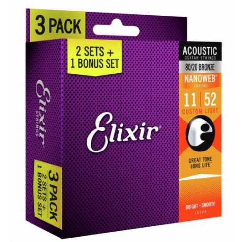 Elixir 11-52 Acoustic Nanoweb Pack 3