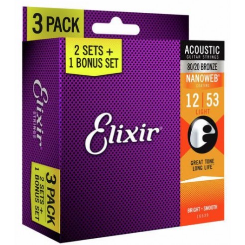 Elixir 12-53 Acoustic Nanoweb Pack 3