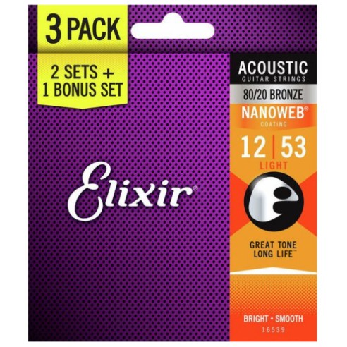 Elixir 12-53 Acoustic Nanoweb Pack 3